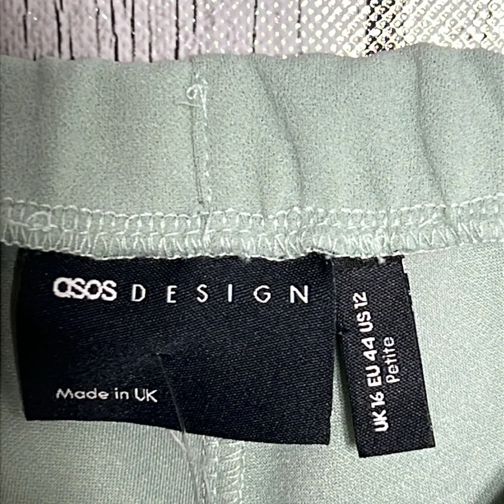 ASOS DESIGN jersey suit low rider baby kick flare pants in sage size 12p